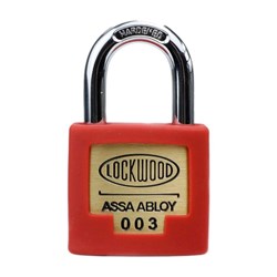 Lockwood 325 Series Padlock 35mm Brass Body with 23mm Shackle and Red Silicon Jacket Keyed to 003 Fire Dept - 325/35/123/003