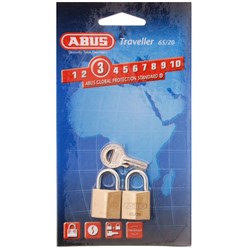 ABUS 65 Series Premium Padlock with 20mm Brass Body and 11.5mm Hardened Steel Shackle KA Twin Pack - 65/20TWINSC