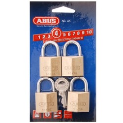 ABUS 65 Series Premium Padlock with 30mm Brass Body and 17mm Hardened Steel Shackle KA Quad Pack - 65/30QUADSC