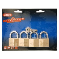 ABUS 65 Series Premium Padlock with 40mm Brass Body and 23mm Hardened Steel Shackle KA Quad Pack - 65/40QUADSC