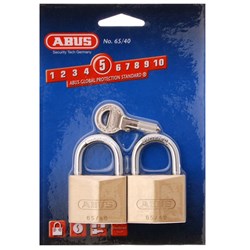 ABUS 65 Series Premium Padlock with 40mm Brass Body and 23mm Hardened Steel Shackle KA Twin Pack - 65/40TWINSC