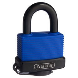 ABUS 70 Series Weather Sealed Padlock with 45mm Blue Brass Body and 24mm Plastic Coated Stainless Steel Shackle KD Display Pack - 70IB45C