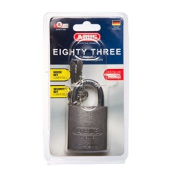 ABUS 83AL Series Premium Rekeyable Padlock with 45mm Silver Aluminium Body and 25mm Hardened Steel Shackle KD Display Pack - 83AL45NNATC