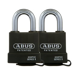 ABUS Extreme Series Premium Weatherproof Rekeyable Padlock with 63mm Black Covered Hardened Steel Body and 36mm Hardened Steel Shackle KA Twin Pack - 83WP63NTWINSC