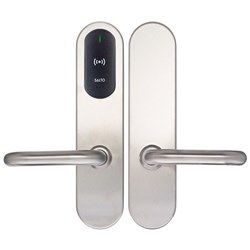 SALTO XS4 Original+ Escutcheon, Mifare BLE, ANSI 67mm Wide Body, U Handles in Satin Stainless Steel Finish, Black Reader, U Spindle Kit, For Outdoor Use