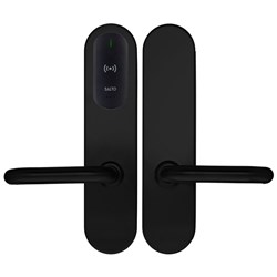 SALTO XS4 ORIGINAL+ ESCUTCHEON Mifare BLE ANSI 67mm Wide Body U handle Black Black Reader 42-47mm Door 7.6mm Spindle Indoor
