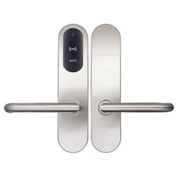 SALTO XS4 Original+ Escutcheon, HSE, ANSI Wide body Z Handle, Satin Stainless steel, Black reader, 32-47mm Door, 8mm Spindle, Outdoor IP55
