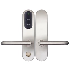 SALTO XS4 Original+ ANSI Escutcheon, HSE with Z Handles, Key Override, SS Finish, Black Reader, 7.6mm Spindle suit 42-47mm Door, Outdoor Use