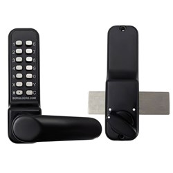 Borg Mechanical Digital Door Lock with Lever Handle and Rim Mount Deadbolt Marine Grade Black - BL4305MGPROECP