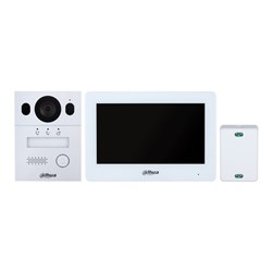 Dahua Hybrid WiFi 2-Wire Video 1 Button Silver Residential Intercom Kit with Surface Mount Door Station, 7inch Touchscreen Monitor and 2-Wire Controller - DHI-KTX01(S)