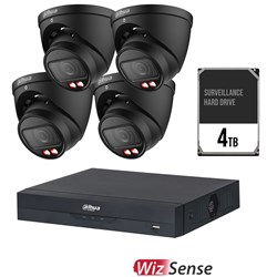Dahua WizSense AI 8 Channel Camera Kit including 4x 6MP Black Eyeball Fixed Lens Cameras and 4TB HDD