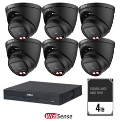Dahua WizSense AI 8 Channel Camera Kit including 6x 8MP Black Eyeball Fixed Lens Cameras and 4TB HDD