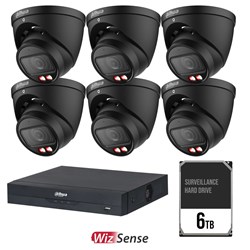 Dahua WizSense AI 8 Channel Camera Kit including 6x 8MP Black Eyeball Fixed Lens Cameras and 6TB HDD