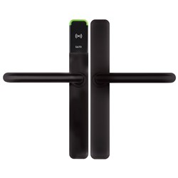 SALTO XS4 ONE Escutcheon with Z Handles, HSE, BLE and Mifare DESfire, 7.6mm Spindle, Black Finish with Black Reader, U Spindle, For Outdoor Use.