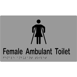 K-Jam Sign Female Ambulant Toilet with Braille 220x150 Laminated Vinyl Silver over Black - KJ924LV12
