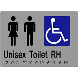 K-Jam Sign Unisex Accessible Toilet RH with Braille 210x150 Laminated Vinyl Silver over Black - KJ973LV12