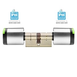 SALTO NEO, Euro Double Cylinder, Mifare, BLE + HSE, Two Knobs, 30 x 30mm, D Cam, Satin Chrome, Black Reader, (IP66)