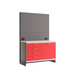 Silca Point Shop Display Unit Double Cabinet with Backing Board 4 Drawers Left, 1 Door Right, Shelf 128cm - ASP3009