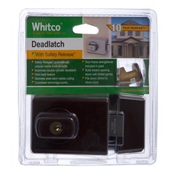 Whitco W75 Double Cylinder Deadlatch with Safety Release and Timber Frame Strike in Mahogany - W750612
