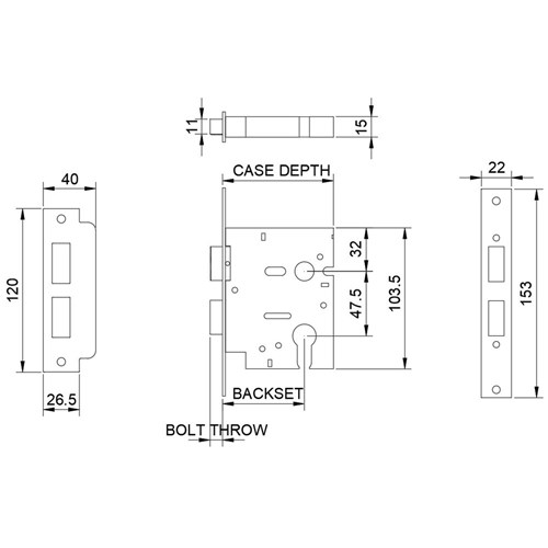 JACKSONS LOCK MORTICE JMC60 PB L/CYL