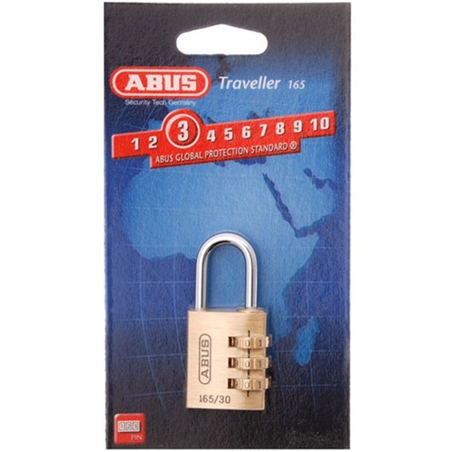 ABUS 165 Series 4 Wheel Combination Padlock 30mm Brass Body Display Pack - 165/30C