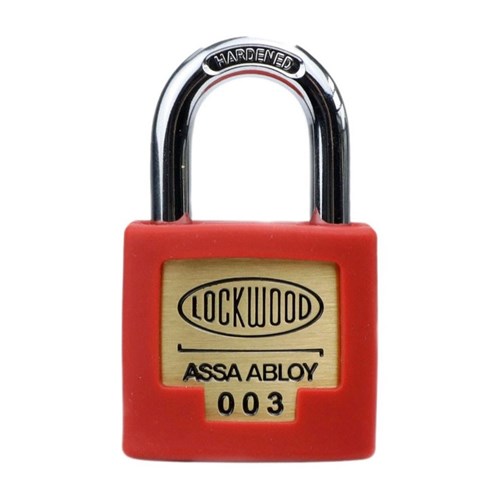 Lockwood 325 Series Padlock 35mm Brass Body with 23mm Shackle and Red Silicon Jacket Keyed to 003 Fire Dept - 325/35/123/003