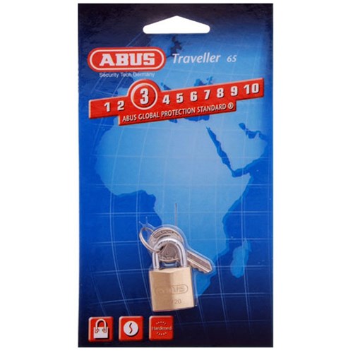 ABUS 65 Series Premium Padlock with 20mm Brass Body and 11.5mm Hardened Steel Shackle KD Display Pack - 65/20C