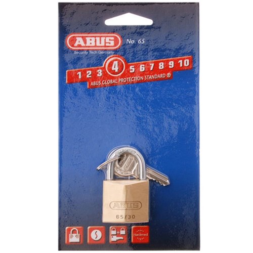 ABUS 65 Series Premium Padlock with 30mm Brass Body and 17mm Hardened Steel Shackle KD Display Pack - 65/30C