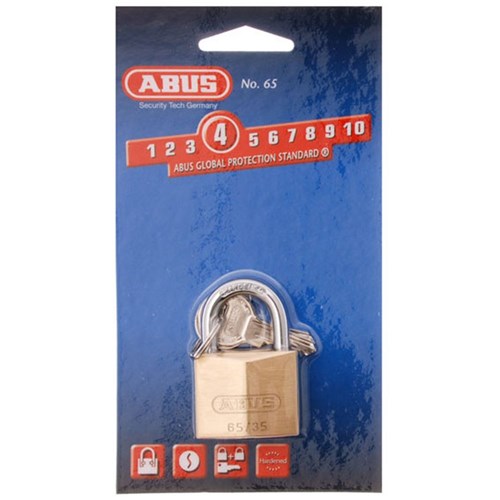 ABUS 65 Series Premium Padlock with 35mm Brass Body and 19mm Hardened Steel Shackle KD Display Pack - 65/35C