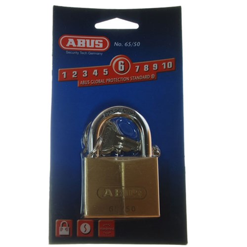 ABUS 65 Series Premium Padlock with 50mm Brass Body and 29.5mm Hardened Steel Shackle KD Display Pack - 65/50C