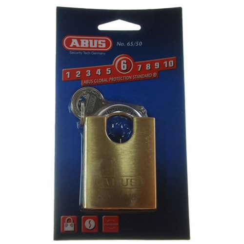 ABUS 65 Series Premium Padlock with 50mm Brass Body and 20.5mm Concealed Hardened Steel Shackle KD Display Pack - 65CS/50C
