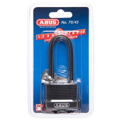 ABUS 70 Series Weather Sealed Padlock with 45mm Black Brass Body and 63mm Plastic Coated Steel Shackle KD Display Pack - 7045HB63C