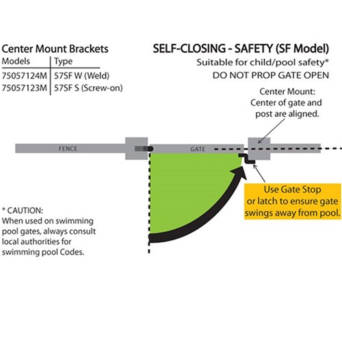 D&D SureClose Centre Mount Gate Hinge Closer with Safety Feature for Aluminium Pool Gates Screw Fix - 57SF S 75057123M