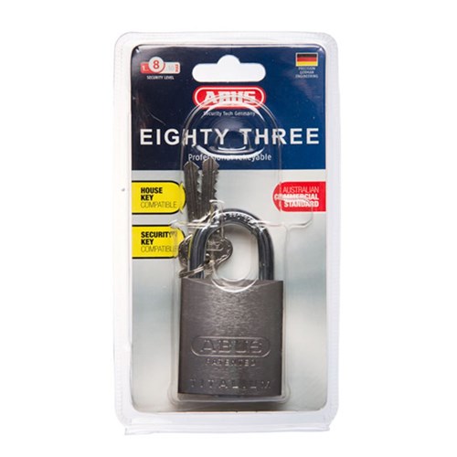 ABUS 83AL Series Premium Rekeyable Padlock with 45mm Silver Aluminium Body and 25mm Hardened Steel Shackle KD Display Pack - 83AL45NNATC