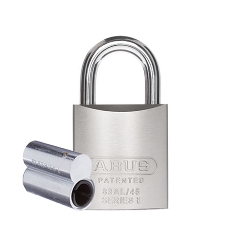 ABUS 83AL Series Premium Rekeyable Padlock with 45mm Silver Aluminium Body and 25mm Hardened Steel Shackle Less Plug - 83AL45NNATLP