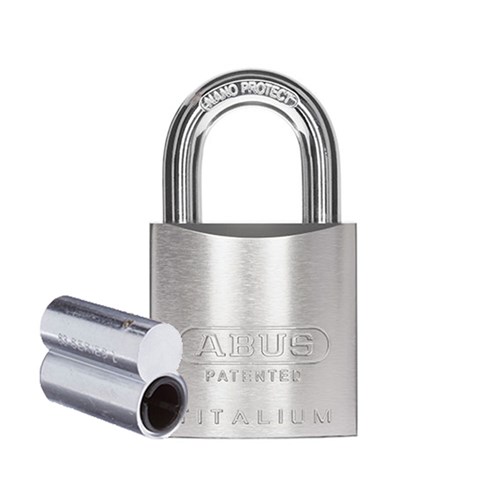 ABUS 83AL Series Premium Rekeyable Padlock with 50mm Silver Aluminium Body and 25mm Hardened Steel Shackle Less Plug - 83AL50NNATLP
