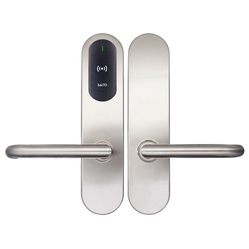 SALTO XS4 Original+ Escutcheon, HSE, ANSI Wide body Z Handle, Satin Stainless steel, Black reader, 45-60mm Door, 8mm Spindle, Outdoor IP55