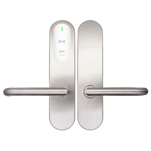 SALTO XS4 Original+ Escutcheon, HSE, ANSI Wide body Z Handle, Satin Stainless steel, White reader, 45-60mm Door, 8mm Spindle, Outdoor IP55