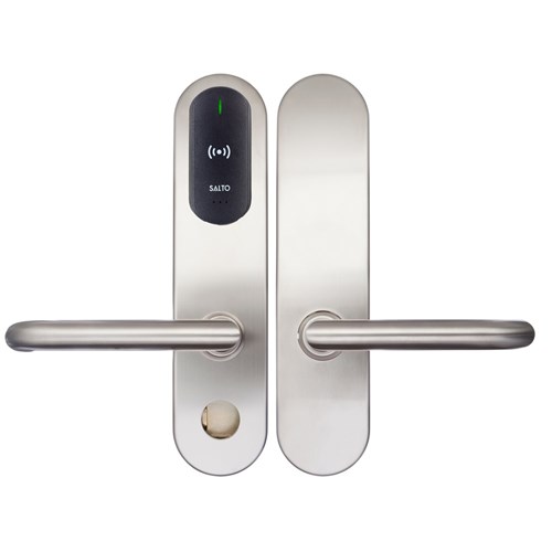 SALTO XS4 Original+ ANSI Escutcheon, HSE with Z Handles, Key Override, SS Finish, Black Reader, 7.6mm Spindle suit 42-47mm Door, Outdoor Use