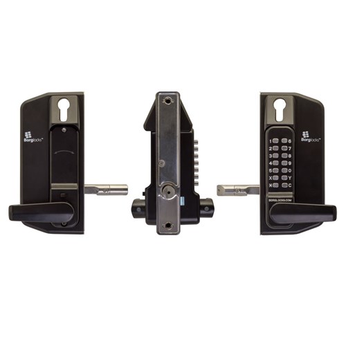 Borg Mechanical Digital Gate Lock with Anti Climb Case Lever Easicode Pro Keypad and Euro Cylinder Key Override Marine Grade Black - BL3400DKOMGPROECP