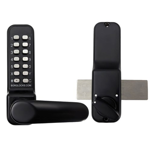 Borg Mechanical Digital Door Lock with Lever Handle and Rim Mount Deadbolt Marine Grade Black - BL4305MGPROECP