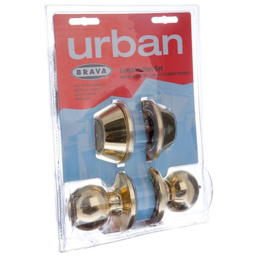 BRAVA Urban Combo Deadbolt and Knob Set LW4 Profile Polished Brass Display Pack - BRT3732DP