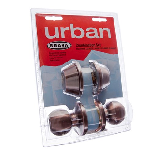 BRAVA Urban Combo Deadbolt and Knob Set LW4 Profile Antique Copper Display Pack - BRT3932DP