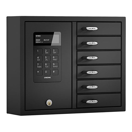Creone KeyBox System 9006S With Backup Battery, 6 Door Unit,  Audit Trail, Black - 1413611