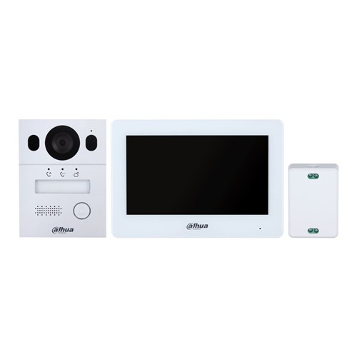 Dahua Hybrid WiFi 2-Wire Video 1 Button Silver Residential Intercom Kit with Surface Mount Door Station, 7inch Touchscreen Monitor and 2-Wire Controller - DHI-KTX01(S)