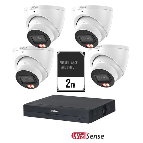 Dahua WizSense AI 8 Channel Camera Kit including 4x 8MP Eyeball Fixed Lens Cameras and 2TB HDD
