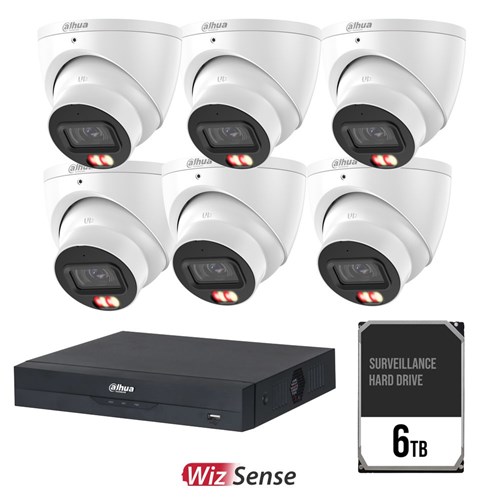 Dahua WizSense AI 8 Channel Camera Kit including 6x 8MP Eyeball Fixed Lens Cameras and 6TB HDD