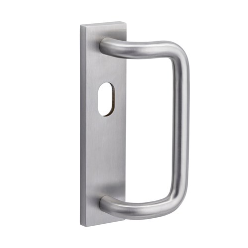Dormakaba Furniture Square End Plate External Cylinder Hole and Offset Pull Handle Left Hand Satin Stainless Steel - 6680/H15OS LH SSS