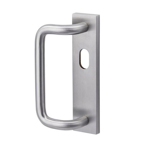 Dormakaba Furniture Square End Plate External Cylinder Hole and Offset Pull Handle Right Hand Satin Stainless Steel - 6680/H15OS RH SSS
