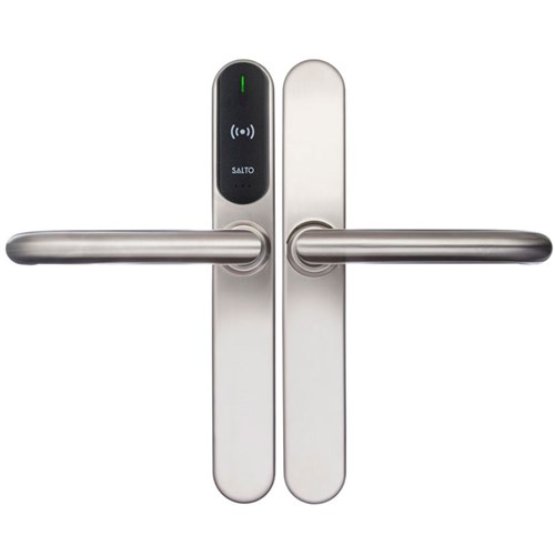 SALTO XS4 Original+ Euro Escutcheon, HSE with Z Handles, U Spindle Kit, Satin Stainless Steel Finish and Black Reader. For Outdoor Use.